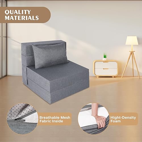 Miniatura 5 de Sofá cama plegable, sofá cama convertible tipo futón con almohada, silla plegable con funda lavable, sofá plegable para habitación de invitados,