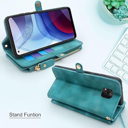 Miniatura 5 de Lacass Protección contra el robo de tarjetas 10 ranuras para tarjetas con bolsillo con cremallera, funda de cuero con correa de muñeca para Moto G