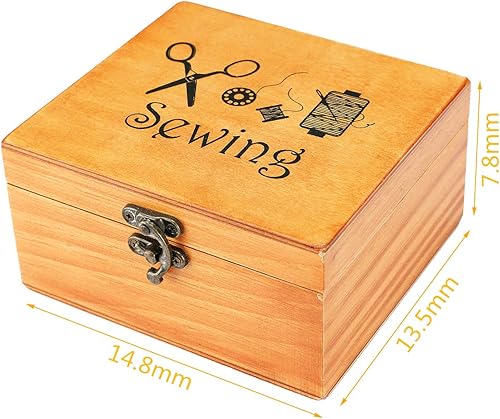 Miniatura 2 de Kit de costura, caja de madera para adultos, cesta de costura de madera con accesorios, kit de reparación de costura para principiantes, mujeres,