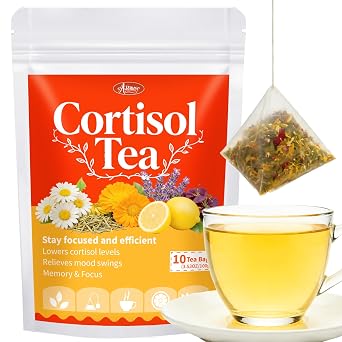 Auranic Natural Cortisol Reducing Tea for Sleep Time Relaxation, Loose Leaf Herbal Teabags Stress Reducer Manager with Ashwagandham, Chamomile & Lavender, Men and Women Mood Swing, Mental Clarity