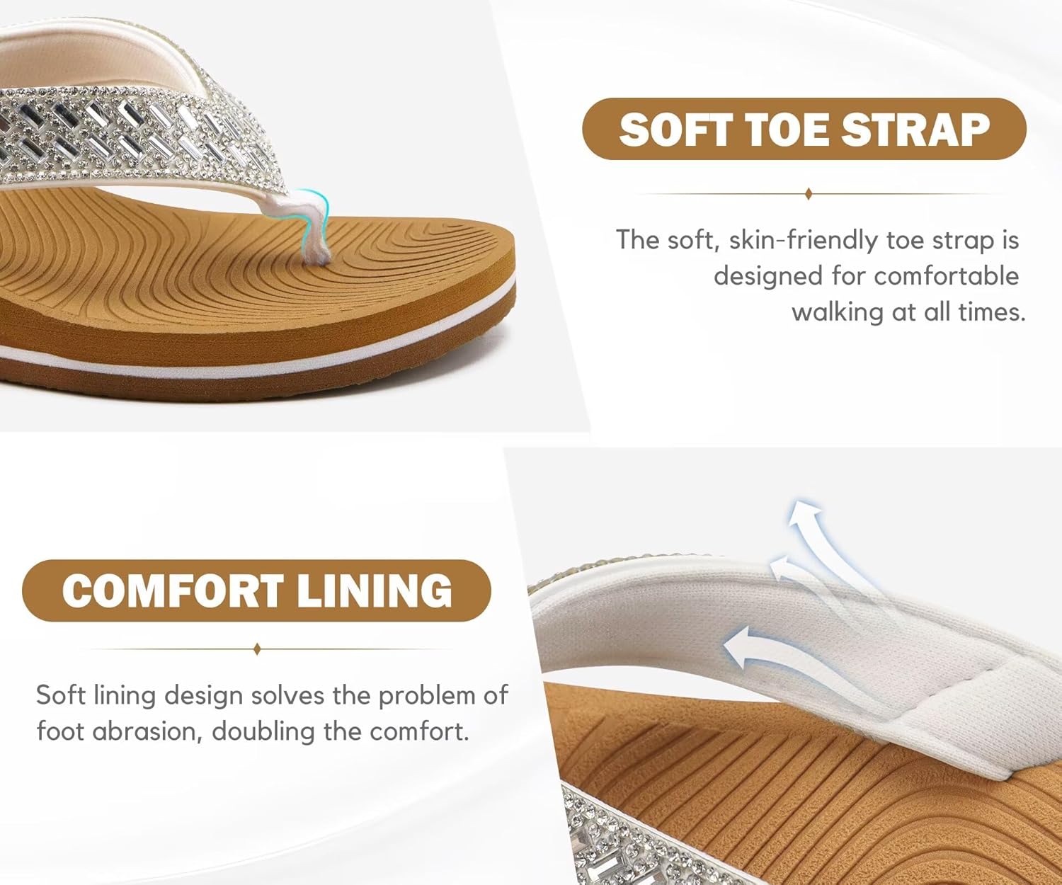 KuaiLu Women's Rhinestone Platform Arch Support Flip Flop Sandals - Image 4