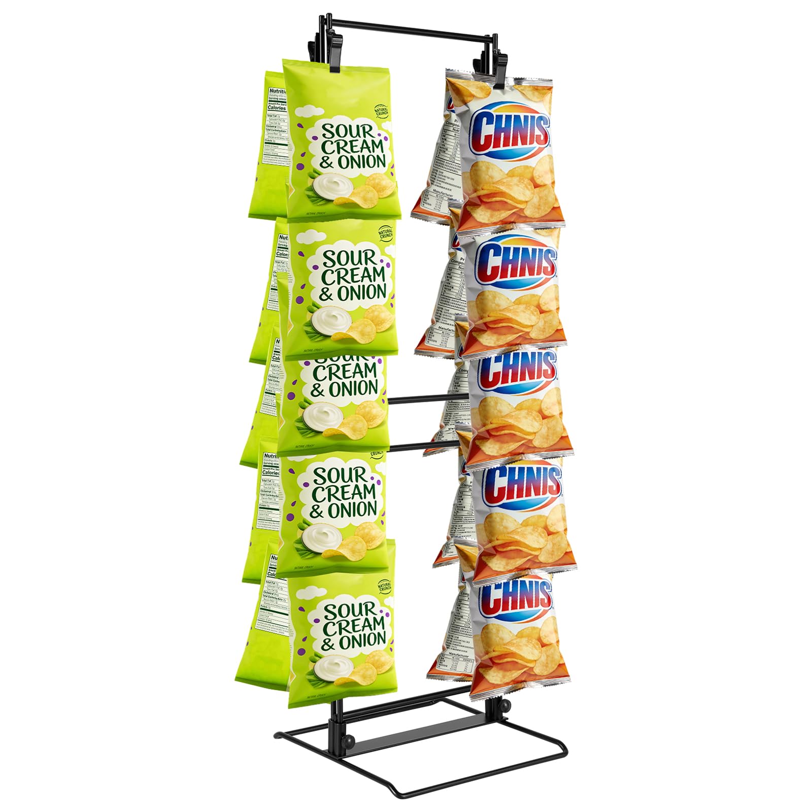 Jokapy Display Stand, Hanging Chip Rack 2 Row 32 Clips Displays Rack Hanging Snack Display Organizer Your Space for Shop, Countertop, Stores