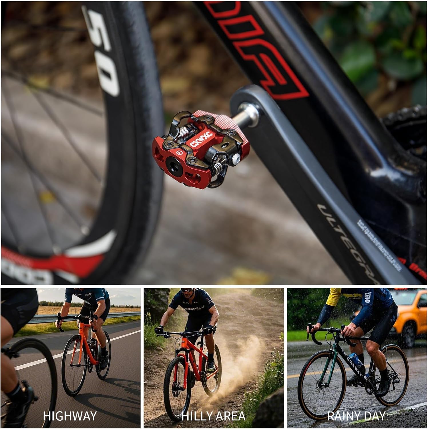 CXWXC Pedali per bicicletta Clic, pedali per mountain bike, pedali double face, piattaforma larga, antiscivolo, con 3 cuscinetti in alluminio, leggeri per mountain bike, trekking