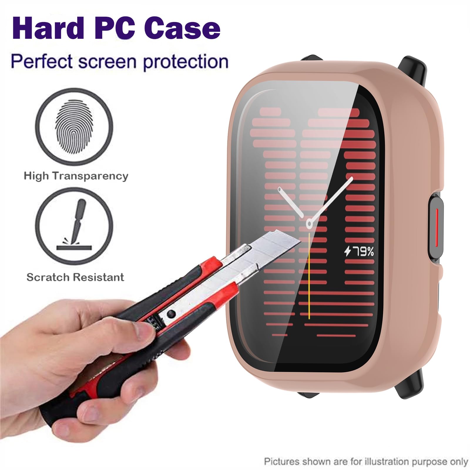 YAODLE Coque Protection Amazfit Active 42mm - PC Mince + Verre Trempé 360° Anti-Rayures