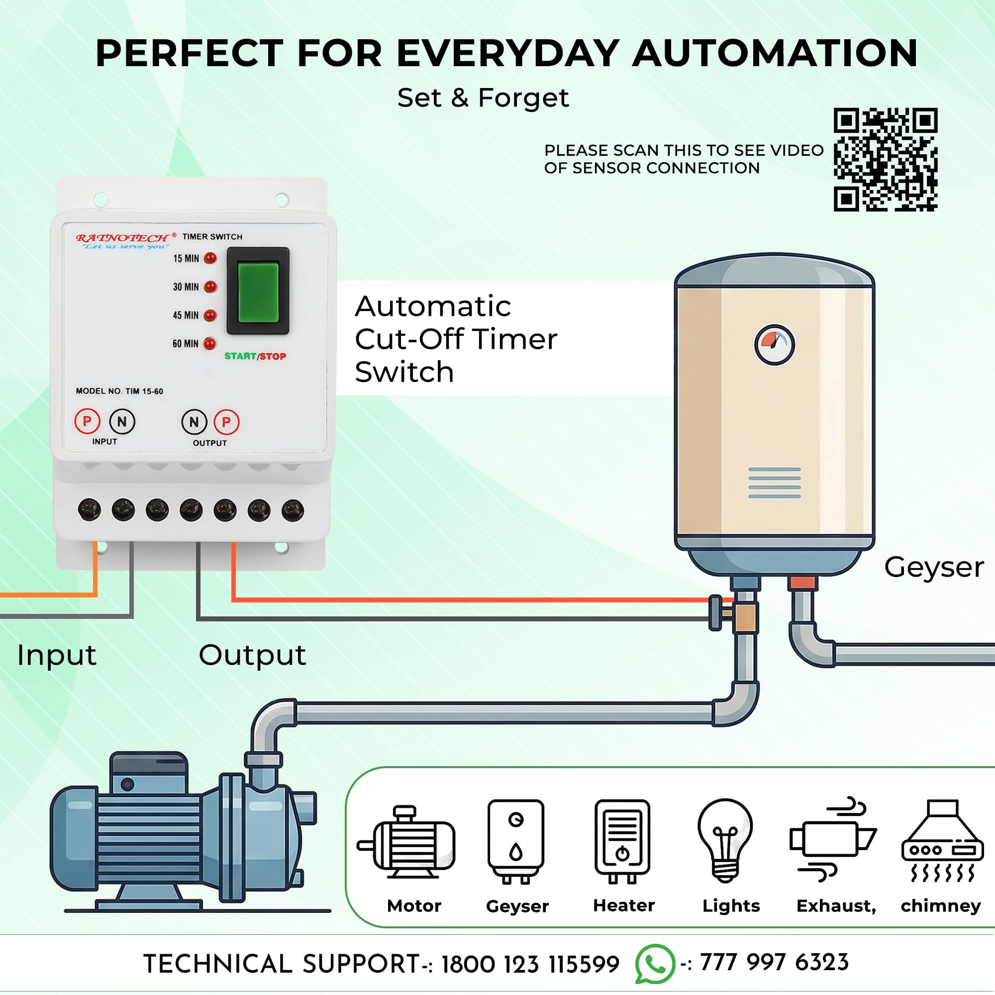RATNOTECH Automatic Cut-Off Timer Switch for Geyser, Water Pump, Heater & Exhaust | Smart Programmable Controller with Multiple Timer Settings | 15-Month Warranty (15-30-45-60M) — Amazon image 5