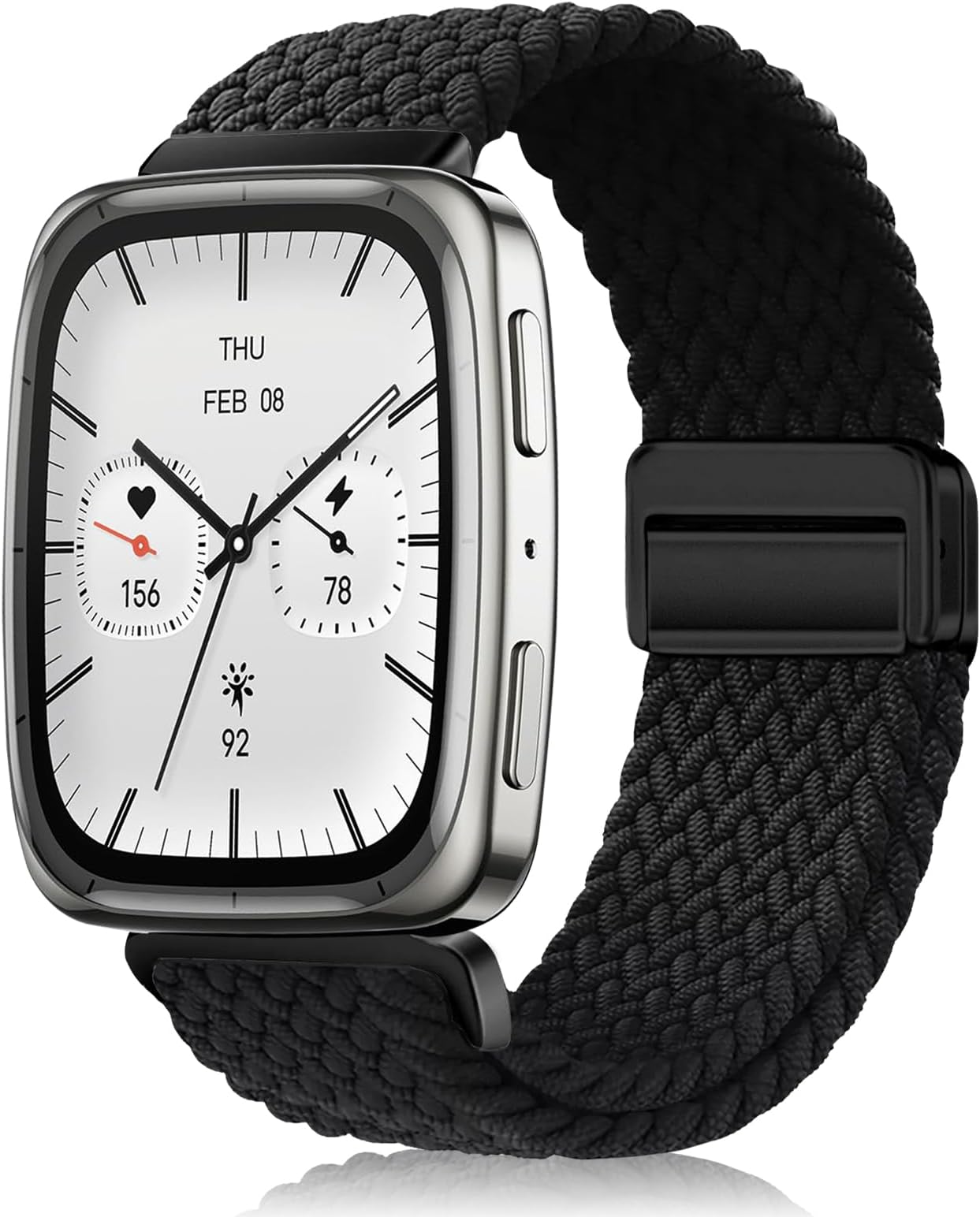 20 mm Strap for Amazfit Active 3 Premium/2(Square)/T-Rex 3 Pro 44 mm/GTR Mini, Nylon Braided Magnetic Elastic Unisex Sports Strap for Amazfit GTS 4 - Black