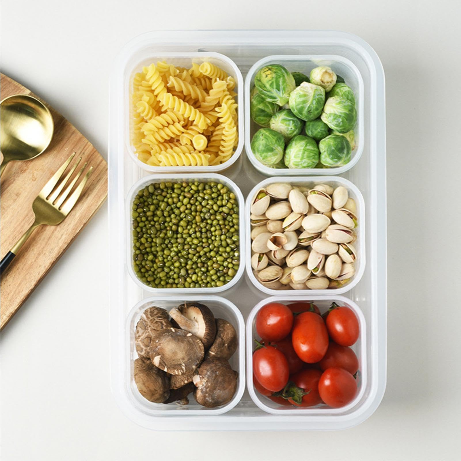 Plateau à légumes transparent avec couvercle - Récipient à charcuterie pour réfrigérateur - 6 compartiments - Support de stockage des aliments pour les fêtes - Préparation des repas - Sans BPA