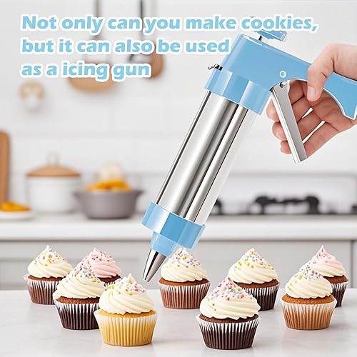 Miniatura 3 de Hendiy Prensa de galletas, kit de pistola de prensa de galletas de acero inoxidable con 13 discos de galletas y 8 puntas de tubería para hornear