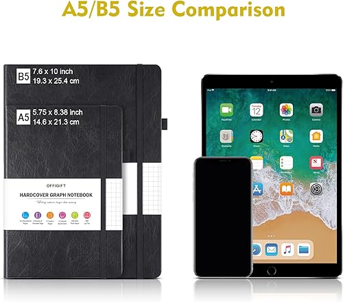 Miniatura 6 de Cuaderno de papel cuadriculado, 312 páginas numeradas A5, diario de cuero de tapa dura, cuaderno de papel cuadriculado de 3.53 ozm, con páginas de