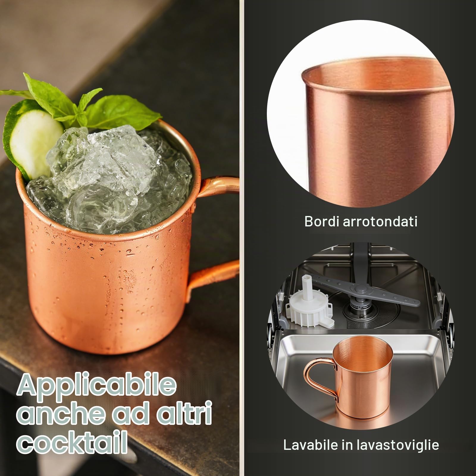 Bicchieri Moscow Mule 420ml, Acciaio Inossidabile Bicchieri Cocktail Senza Rivestimento con Bordo Arrotondato, Boccali Birra e per Ginger Beer, Fatto a Mano, Regalo
