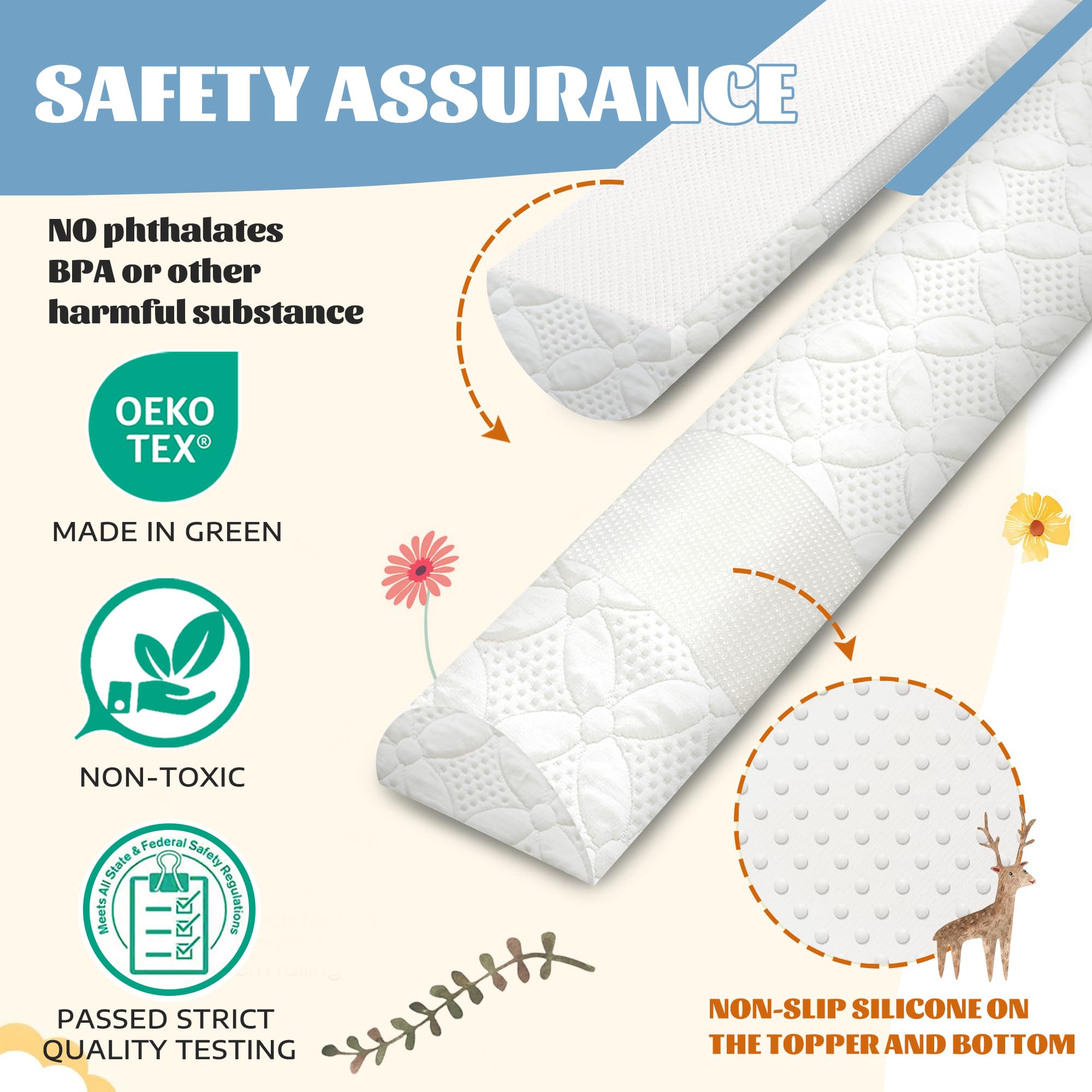 Asatdd Protector de cama para niños pequeños, protector de riel de cama | Barandilla de espuma viscoelástica suave para cama individual, matrimonial, Queen, King con funda lavable, 1 paquete
