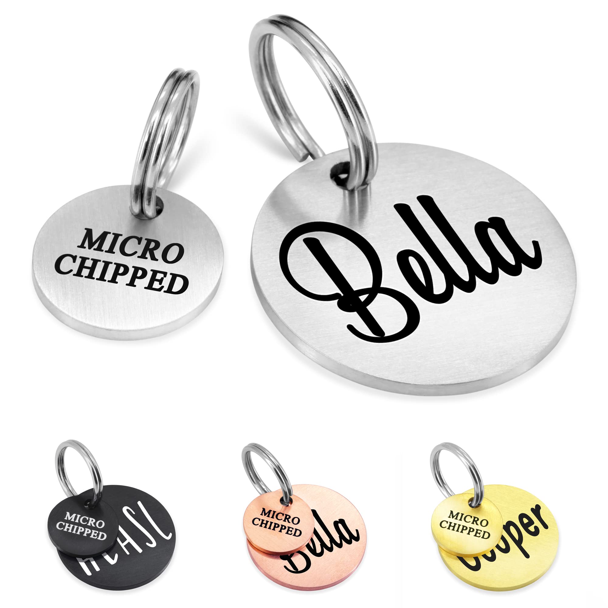 Ultra Joys Small Dog Tags Engraved for Pets - Microchipped Dog Name Tags Personalized - Cat Tags Personalized Small Both Sides Engraved - Pet Tag