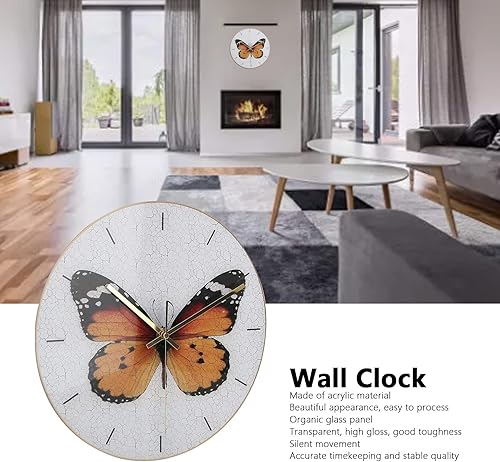 Miniatura 2 de Wall Clock, Butterfly Crack Pattern Hanging Clock Non Ticking Wall Clocks for Home Office Bar Decor