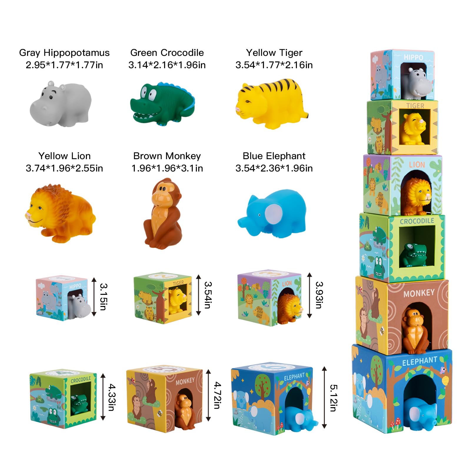 Sorting and Stacking Toys Blocks for Toddlers 1-3, Soft Safari Animal Bath Toys Age 2-4 - Image 4