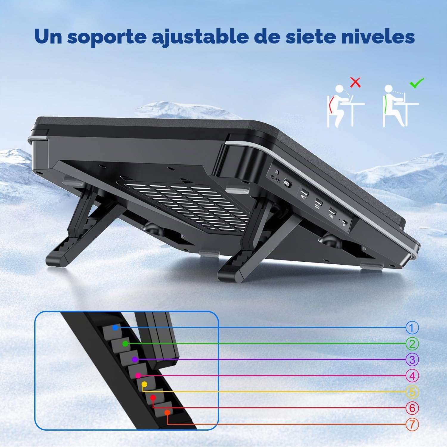 IETS GT600 - Almohadilla de refrigeración para portátil con ventilador turbo de 14 cm, espuma sellada para una refrigeración rápida de portátiles para juegos, enfriador de laptop de 14.1 a 19.3
