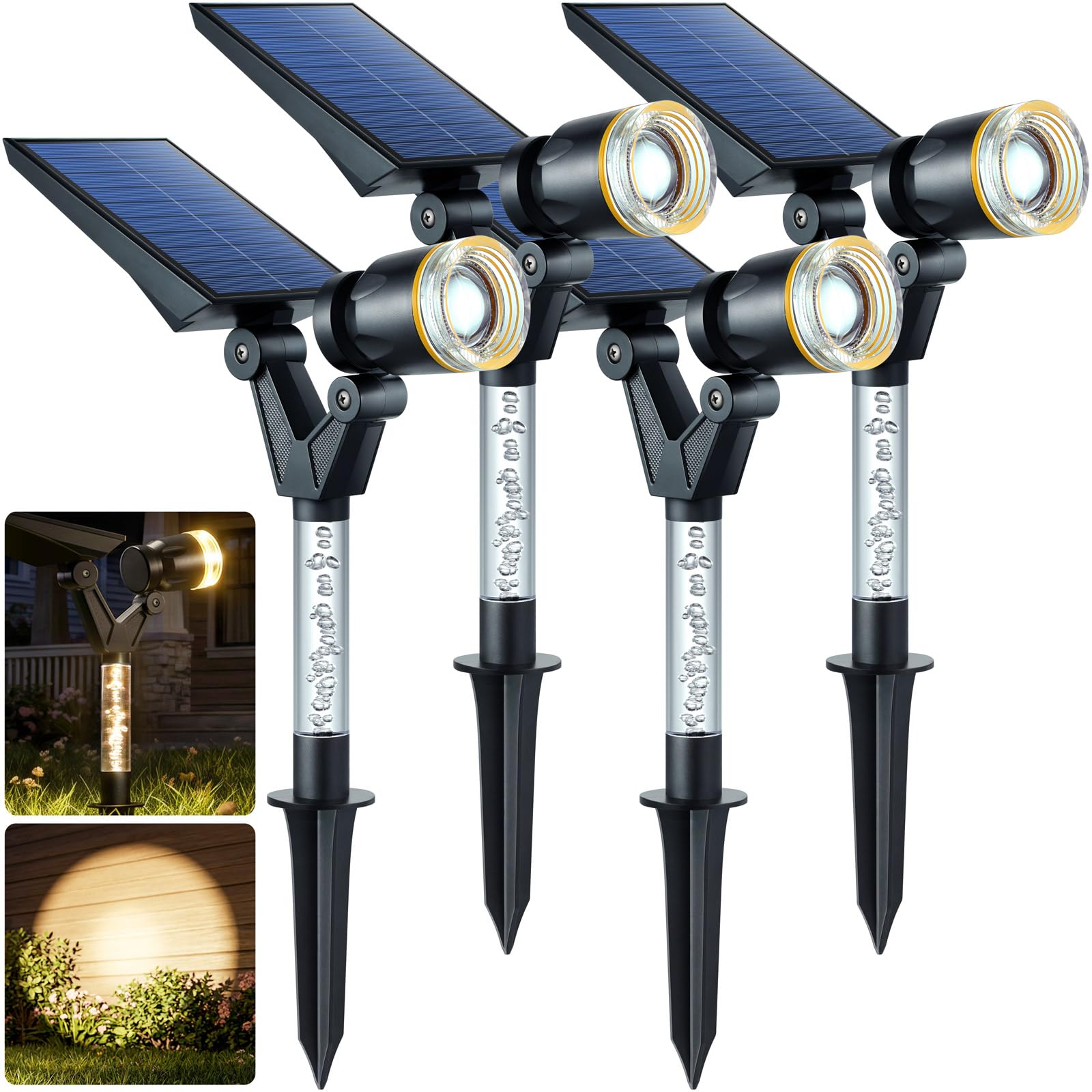 DenicMic Lot de 4 lampes solaires d'extérieur étanches pour paysage, jardin