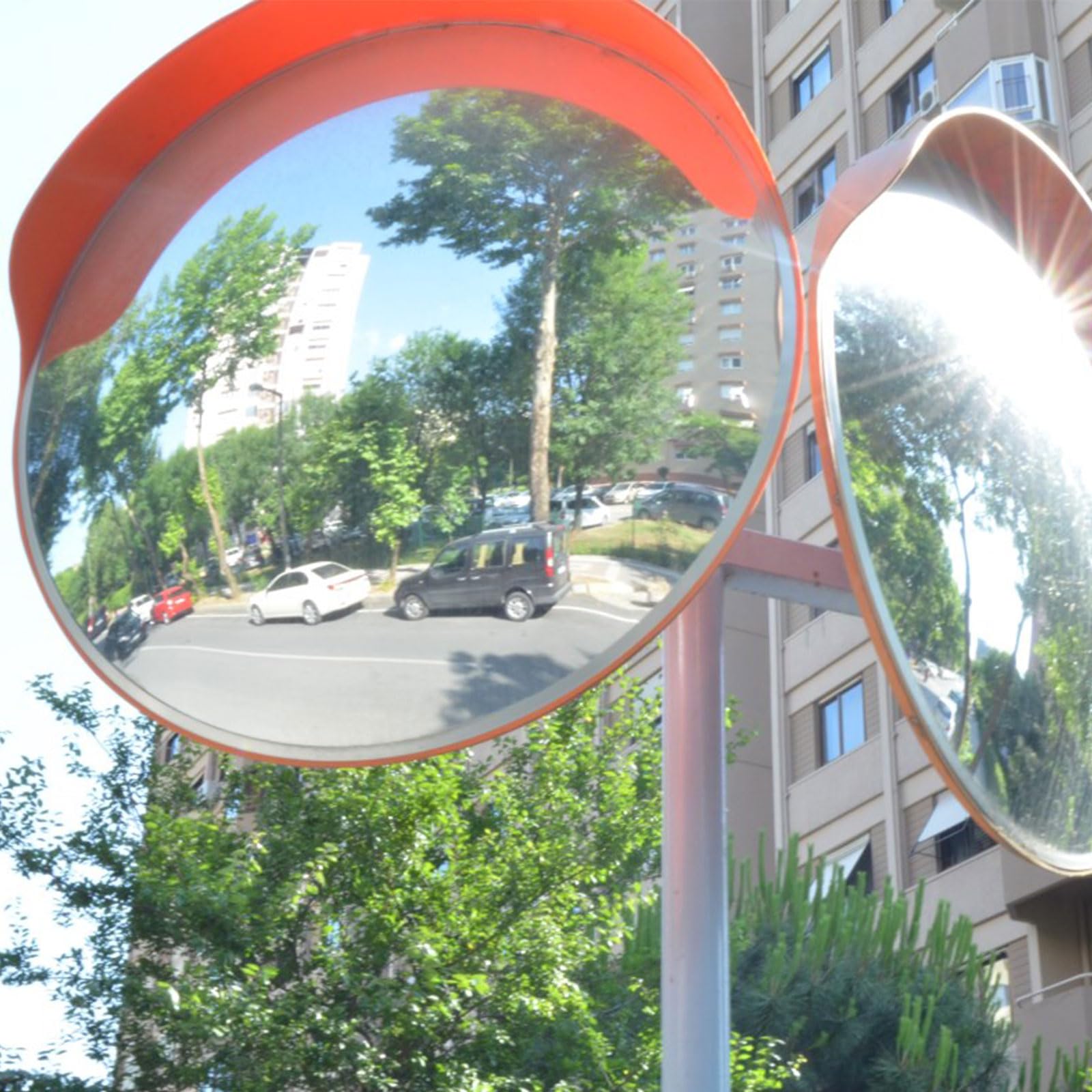 Comioke Ø30cm Specchio Stradale, Specchio di Sorveglianza, Convex Traffic Mirror, Specchi Sicurezza per il Traffico con Staffa e Viti, per Strade, Magazzini, Garage e Negozi (Rosso)