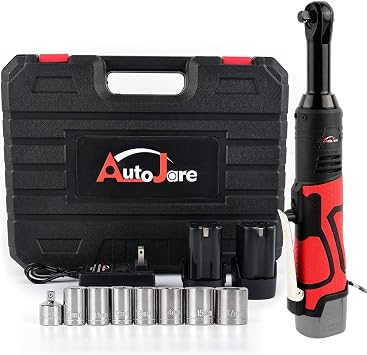 Extended 18V Cordless Electric Ratchet Wrench Set 3/8" Drive 450RPM 60 ft-lbs Power Ratchet Tool Kit with 1/4" Socket Adapter, 7pcs Socket, Charger and 2pcs 1.5Ah Lithium-Ion Batteries