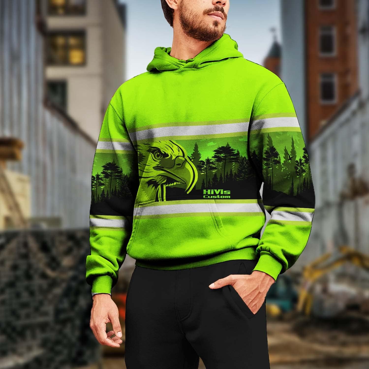 Color US Flag High Visibility Hoodie for Men Women Reflective Tapes Safety Workwear for Worker Runner Patriotic - Image 7