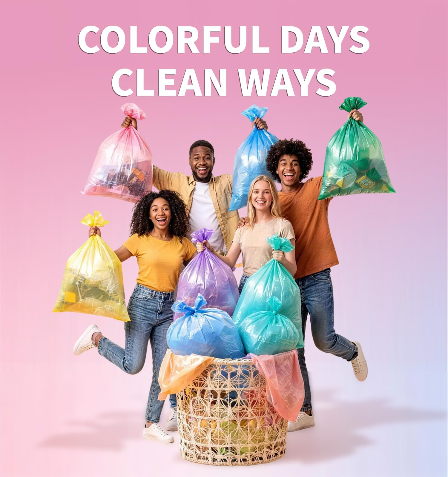 Bolsas de basura de 1.2 galones, 300 bolsas de basura pequeñas de colores, bolsas de basura pequeñas de 4.5 litros, sin perfume, a prueba de fugas y resistentes a desgarros para baño, oficina