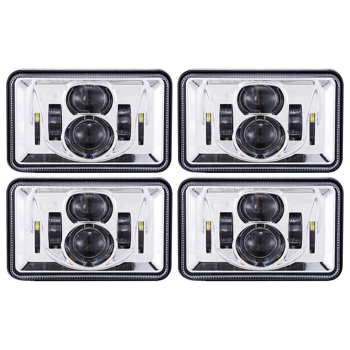 4x6 inch LED Headlights Rectangular Light Set Compatible with H4651 H4652 H4656 H4666 H6545 Peterbil Kenworth Freightinger Ford Probe Oldsmobile Cutlass, Chrome
