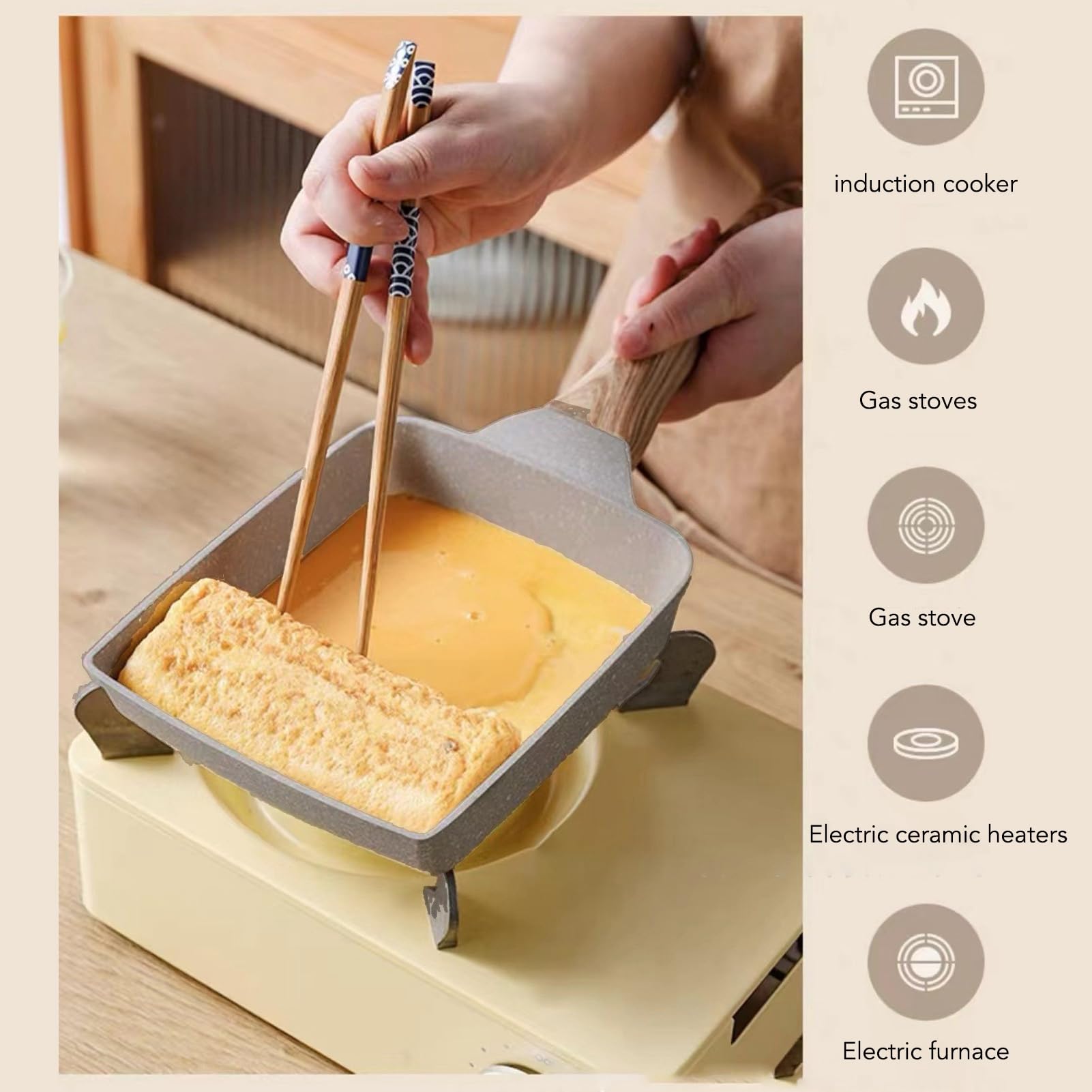 Poêle à Omelette Carrée Tamagoyaki - Revêtement Céramique Antiadhésif, Compatible Induction, Gaz, électrique
