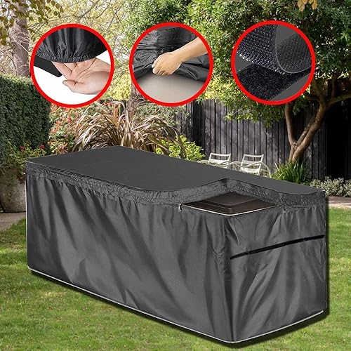 Miniatura 4 de Funda para caja de patio de 62.2 x 30 x 27 pulgadas, funda rectangular con correas y asas, funda de cojín para exteriores, impermeable, resistente,