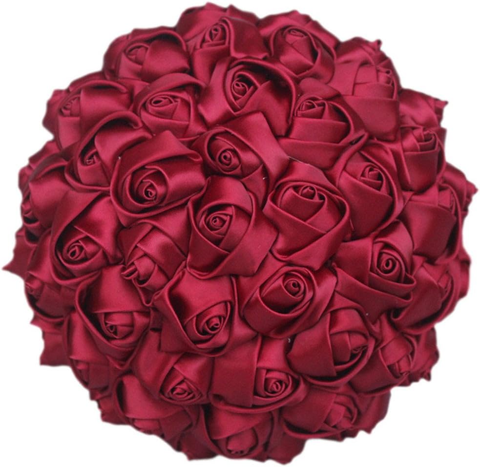 S_SSOY Wedding Bouquet Bride Bridal Simple Solid Color Bouquets Bridesmaid Holding Bouquet Artificial Flowers Valentine's Day Confession Party Church with Corsage, Wine Red