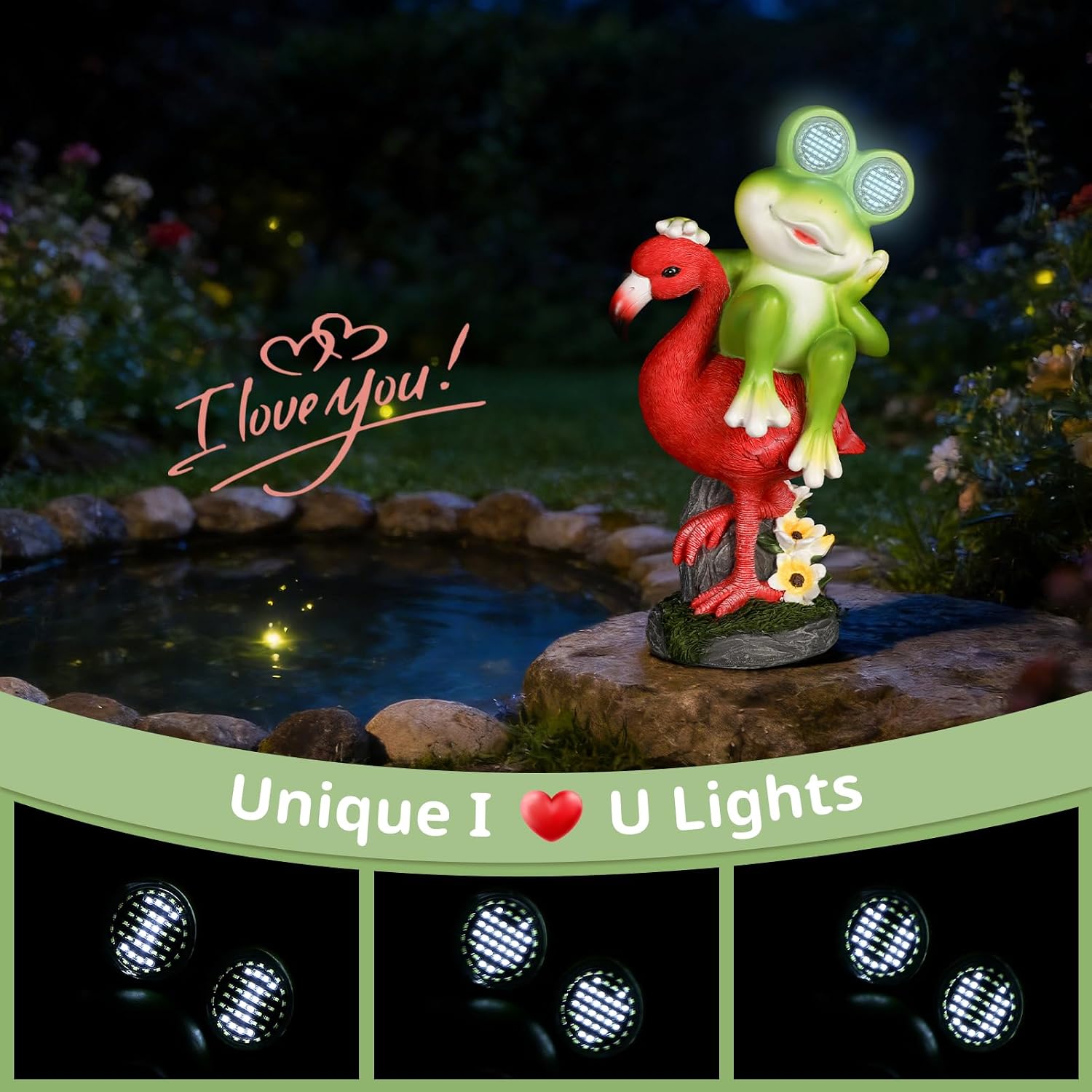 Solar Frog Statue Garden Decor Funny Frog Riding Flamingo Figurine with LED Light for Yard Patio Porch Lawn Decorations Birthday Christmas Gardening Gifts for Women Grandma