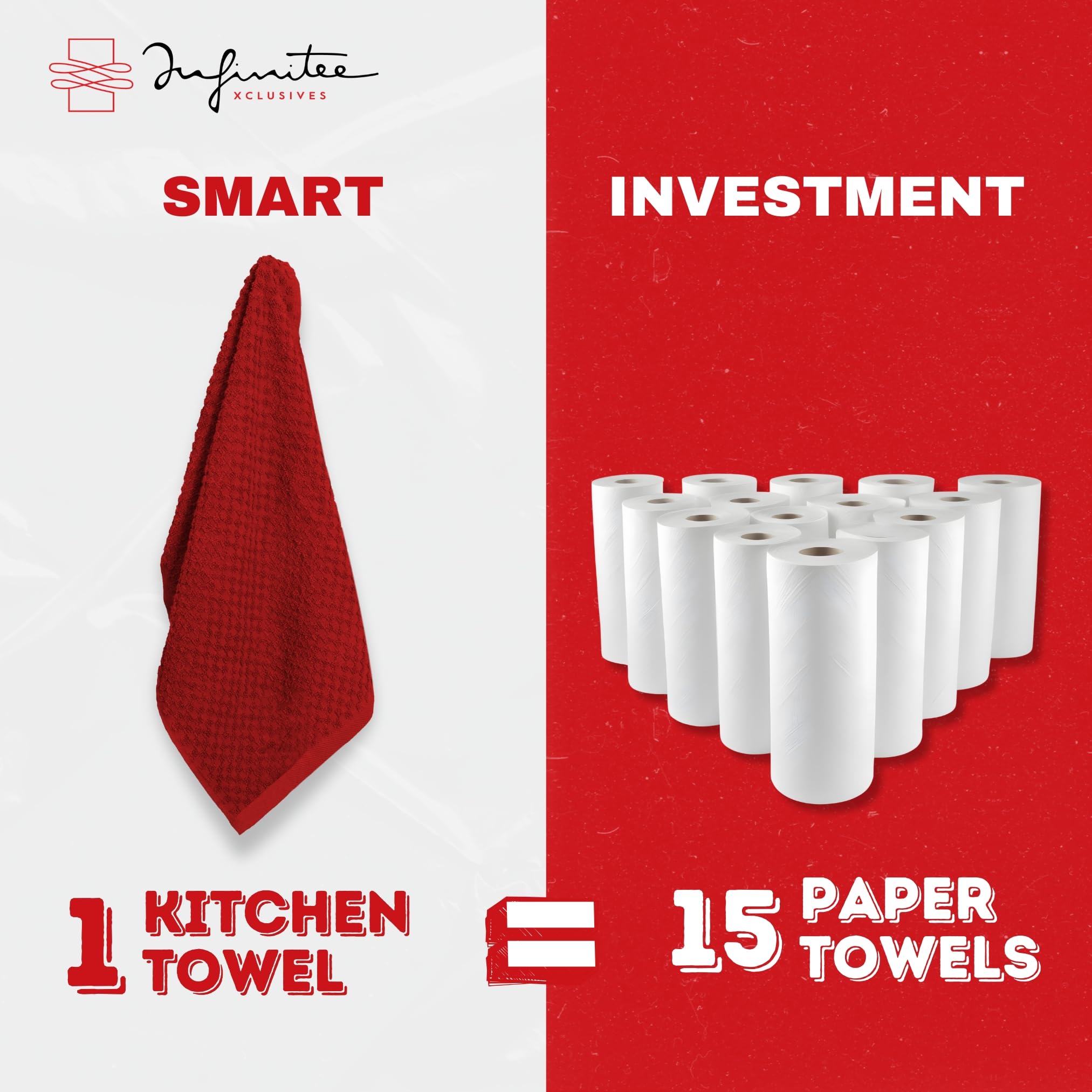 Infinitee Xclusives Premium Tea Towels, Passionate Red, Kitchen Towels - 6 Pack - Image 4