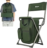 PORTAL Backpack Cooler Chair with Backrest - Folding Camping Stool for Fishing Hiking Hunting, 225 lbs Capacity, Compact Outdoor Chair