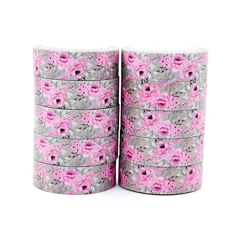 KKONION 10PcsSet Pink Flowers Decorative Floral and Leaves Scrapbooking Masking Adhesive Tapes DIY Paper Washi Tape Stationery