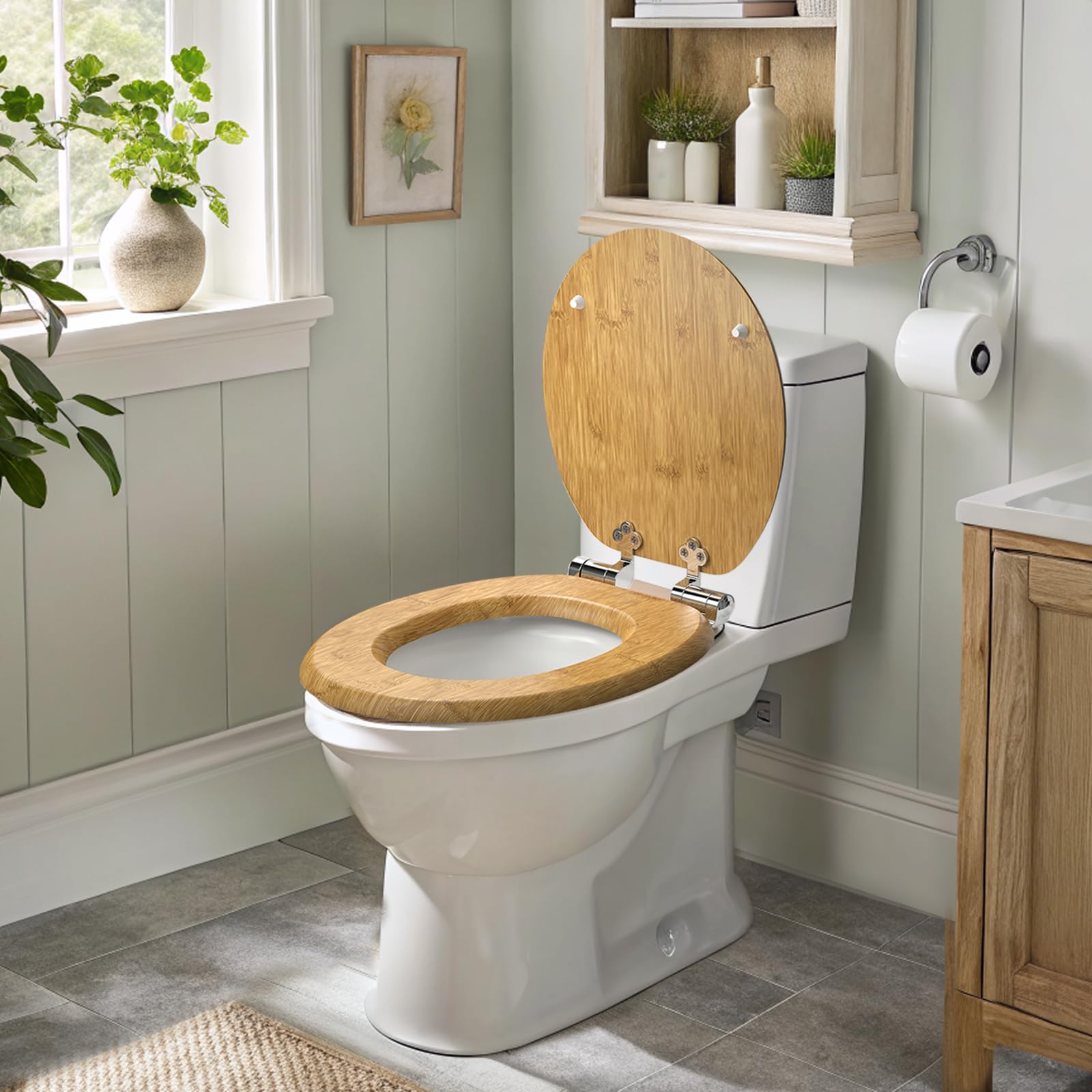 Pipishell tapa wc de Madera en Forma de O con Mecanismo de Cierre Suave y Bisagras de Metal Liso, tapadera wc universal de MDF de Cierre Lento, Fácil Montaje y Limpieza