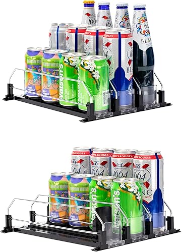 RULA Organizador de bebidas para refrigerador, dispensador de latas de soda autoempujable para refrigerador, ancho ajustable, empujador de botella