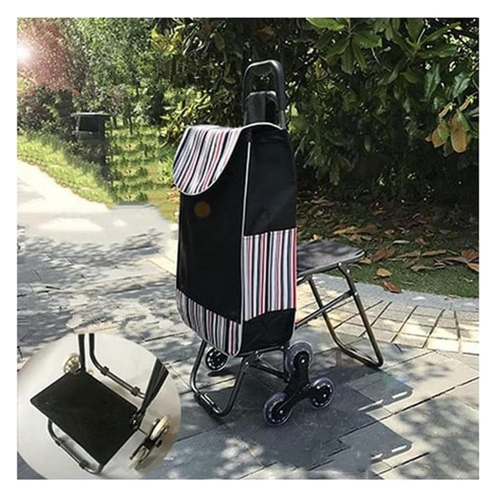 Einkaufswagen Tragbarer, Faltbarer Einkaufswagen mit Sitz, 6 Rädern, Treppensteigwagen for Lebensmittel, Wäsche, persönlicher Handwagen