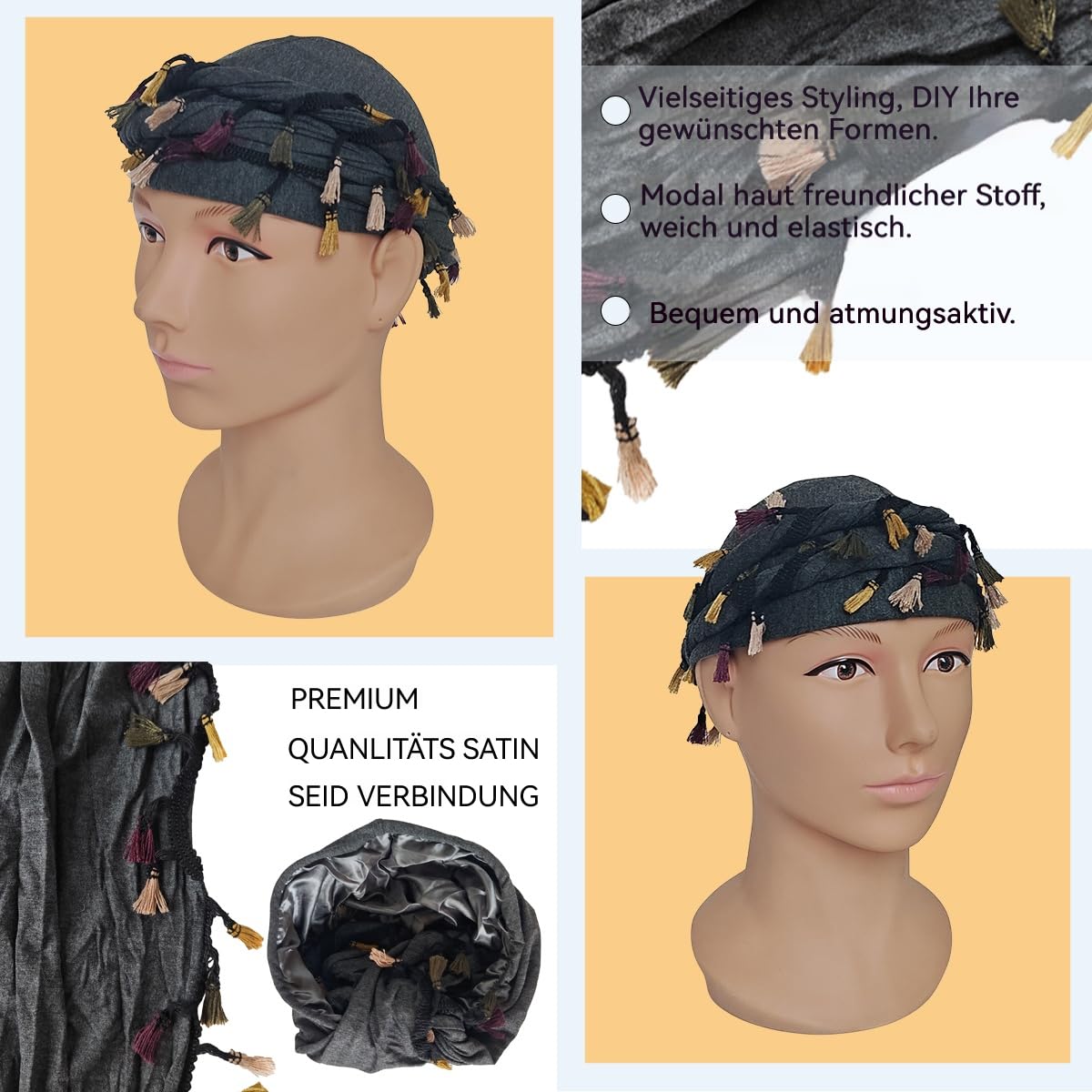 Vintage Turban Durag, satynowa podszewka, rozciągliwa chusta na szyję, męski Twist Turban Durag, chusta na głowę