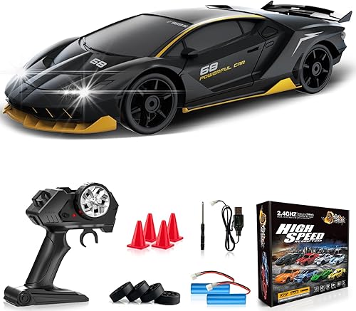 Coche de control remoto RC Drift Car 2.4GHz 124 4WD 15KMH de alta velocidad de carreras de coche deportivo con luces LED, neumático de deriva de