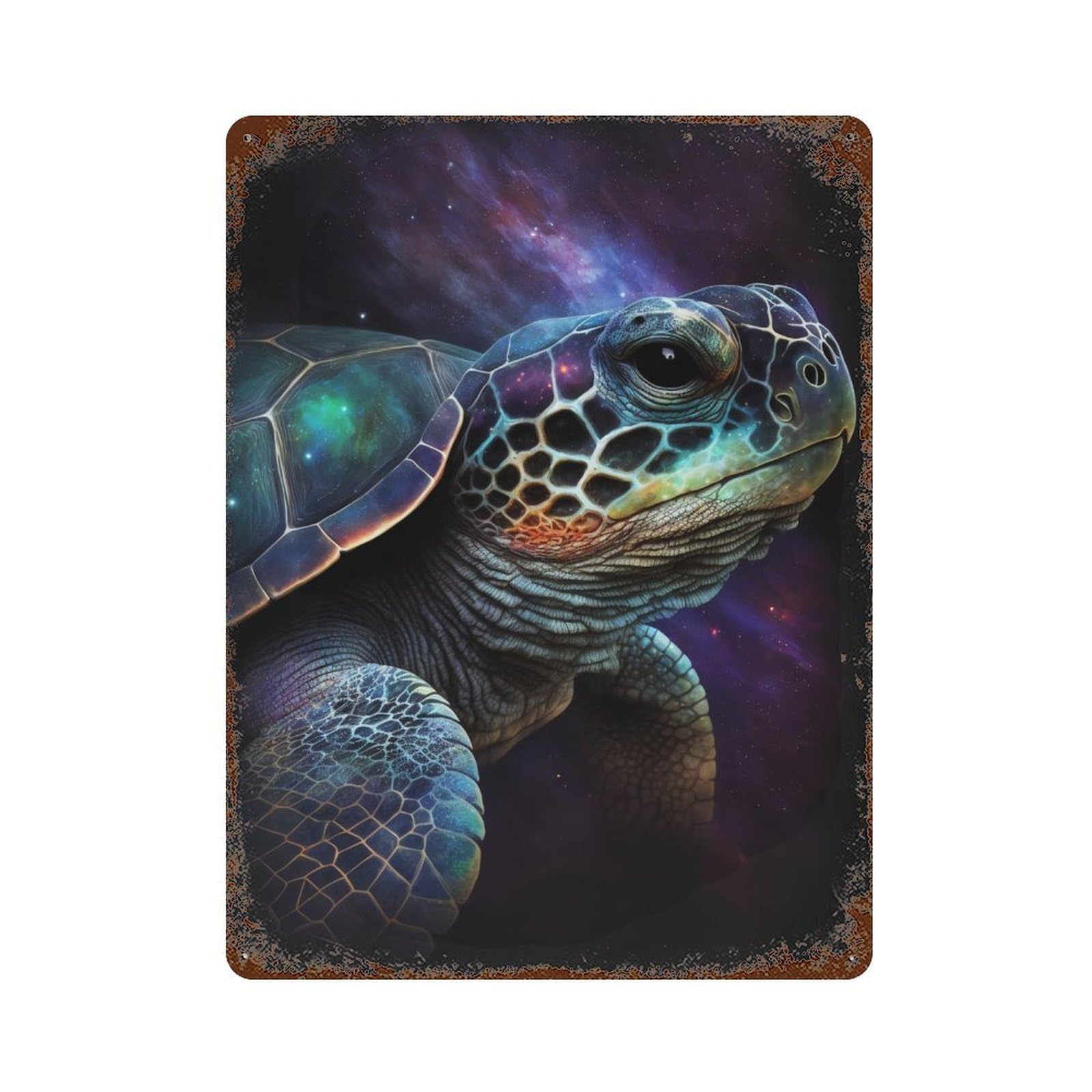 Garage Style Galactic Turtle Art Print-5 Aged Metal Wall Plaque 15.7"x11.8", Old School Wall Decor for Bar And Workshop