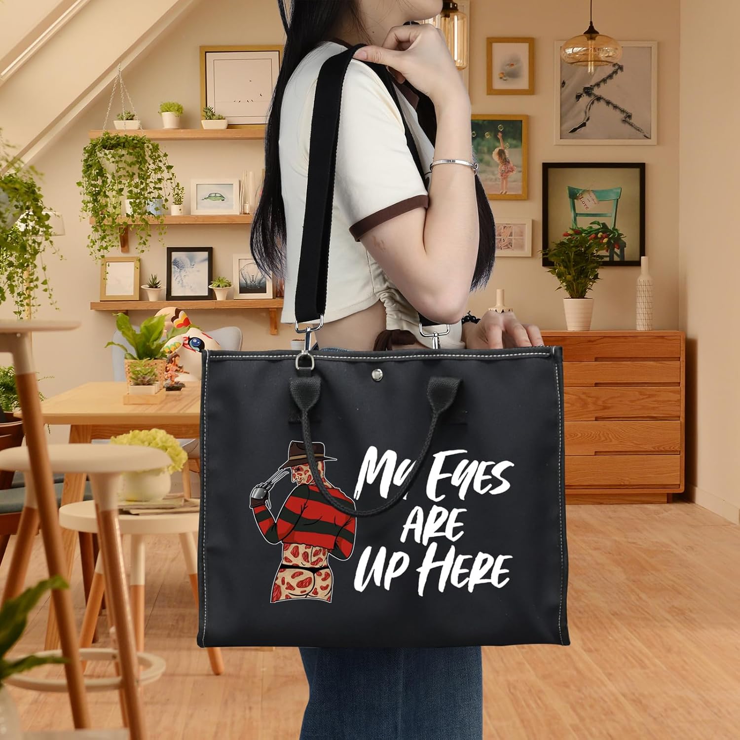 WZMPA Horror Movie Cosmetic Makeup Bag - Inspired Gift 'My Eyes Are Up Here' Zipper Pouch Bag For Movie Fans (Eyes Up Here BG) - Image 7