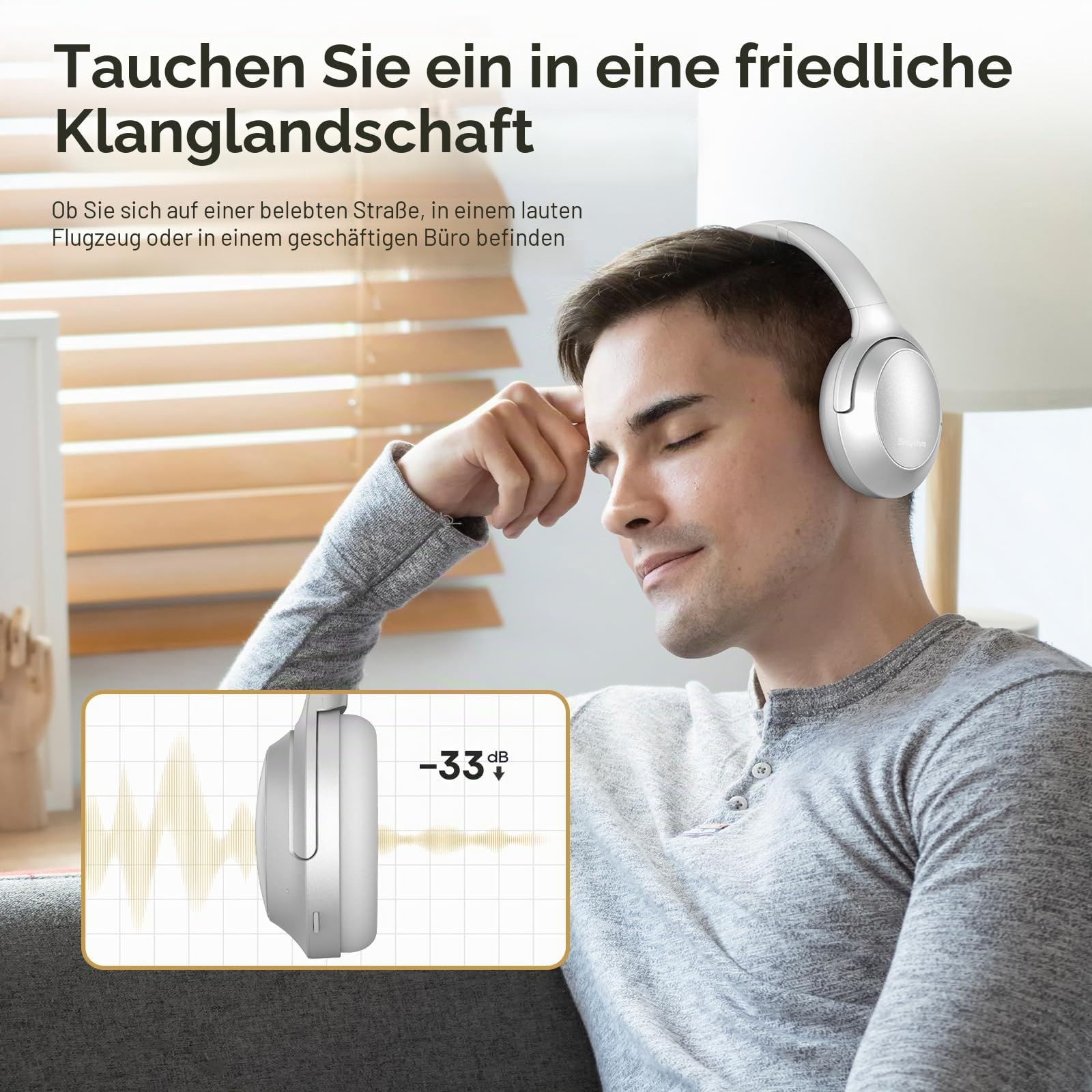 Srhythm NiceComfort 45 Active Noise Cancelling Headphone, drahtlose Bluetooth-Kopfhörer mit Transparenzmodus, 33 Stunden Akkulaufzeit