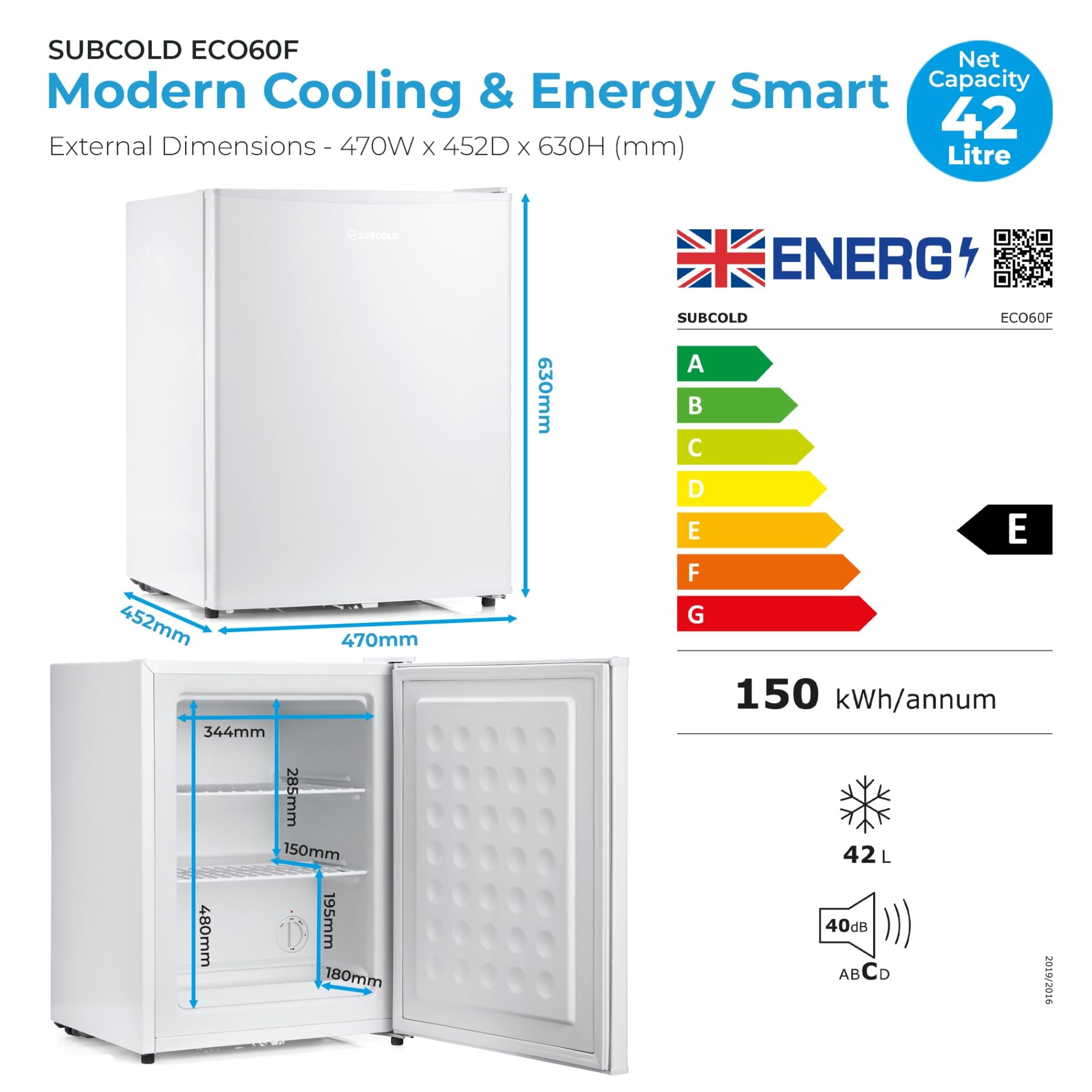 Subcold Eco60F Mini Freezer | 4-Star Table Top Unit | Energy-Efficient Appliance with Adjustable Thermostat & Reversible Door | Customisable Storage Removable Shelf (White) — view 6