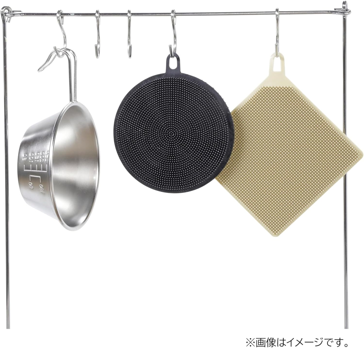 Captain Stag UM-1935 Outdoor Kitchen Brush, Silicone Scourer with Carabiner, Square, Black