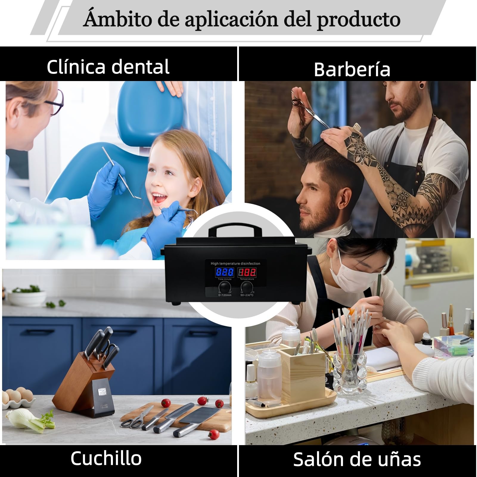 Esterilizador Herramienta de uñas de alta temperatura con temporizador para cosméticos, estudios de cuidado de pies, peluquería Negro (Negro)