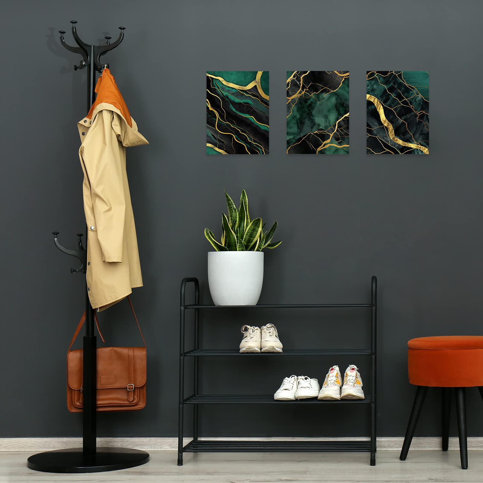 CCWACPP Abstract Canvas Wall Art 3 Piece Black Gold Green Pictures Wall Decor Marble Painting Art Modern Home Prints (28x35cmx3) - Image 4