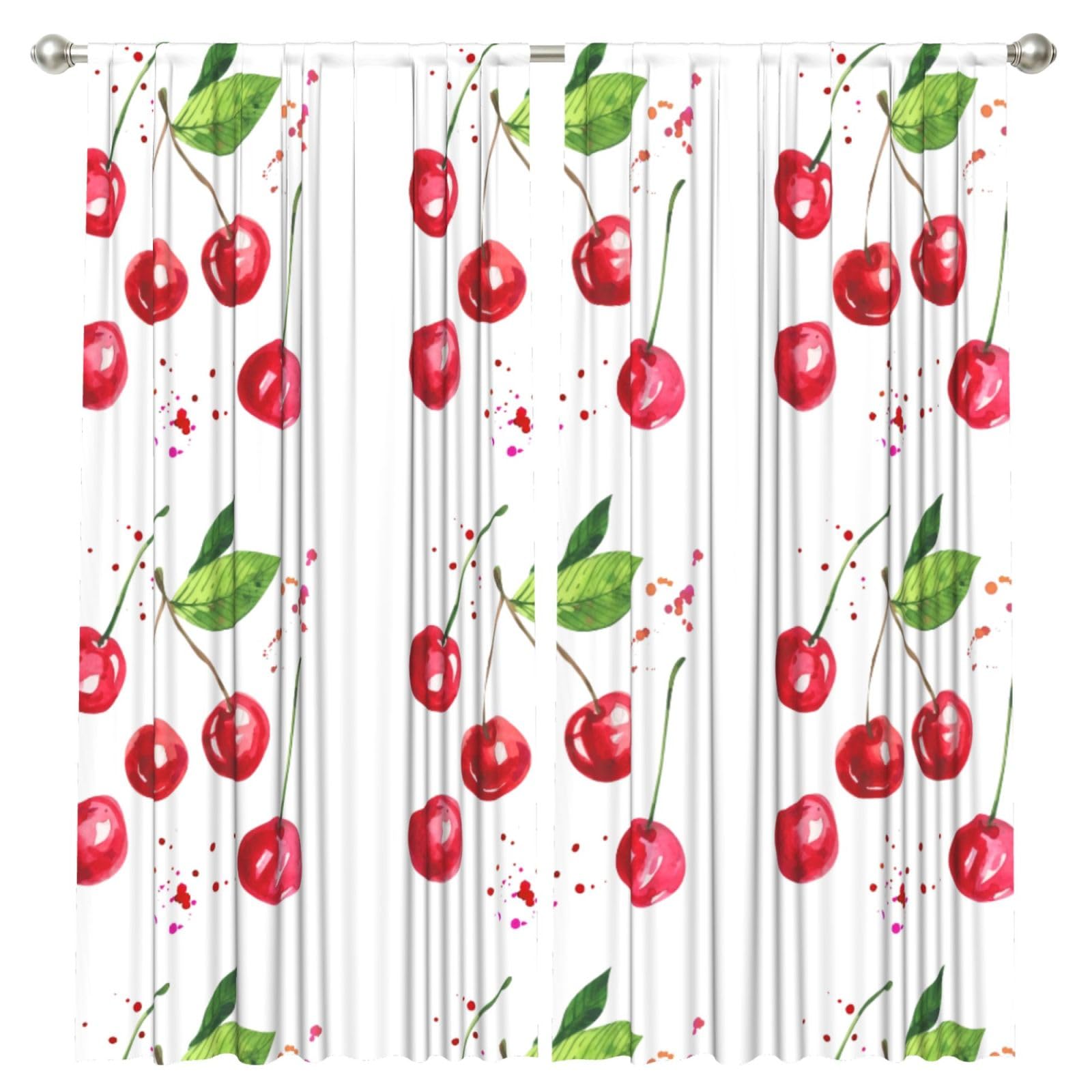 InOmak Cute Cherry Printed, 2 Panels Window Curtains 52 x 84 Inch Blackout Curtains for Living Room Bedroom