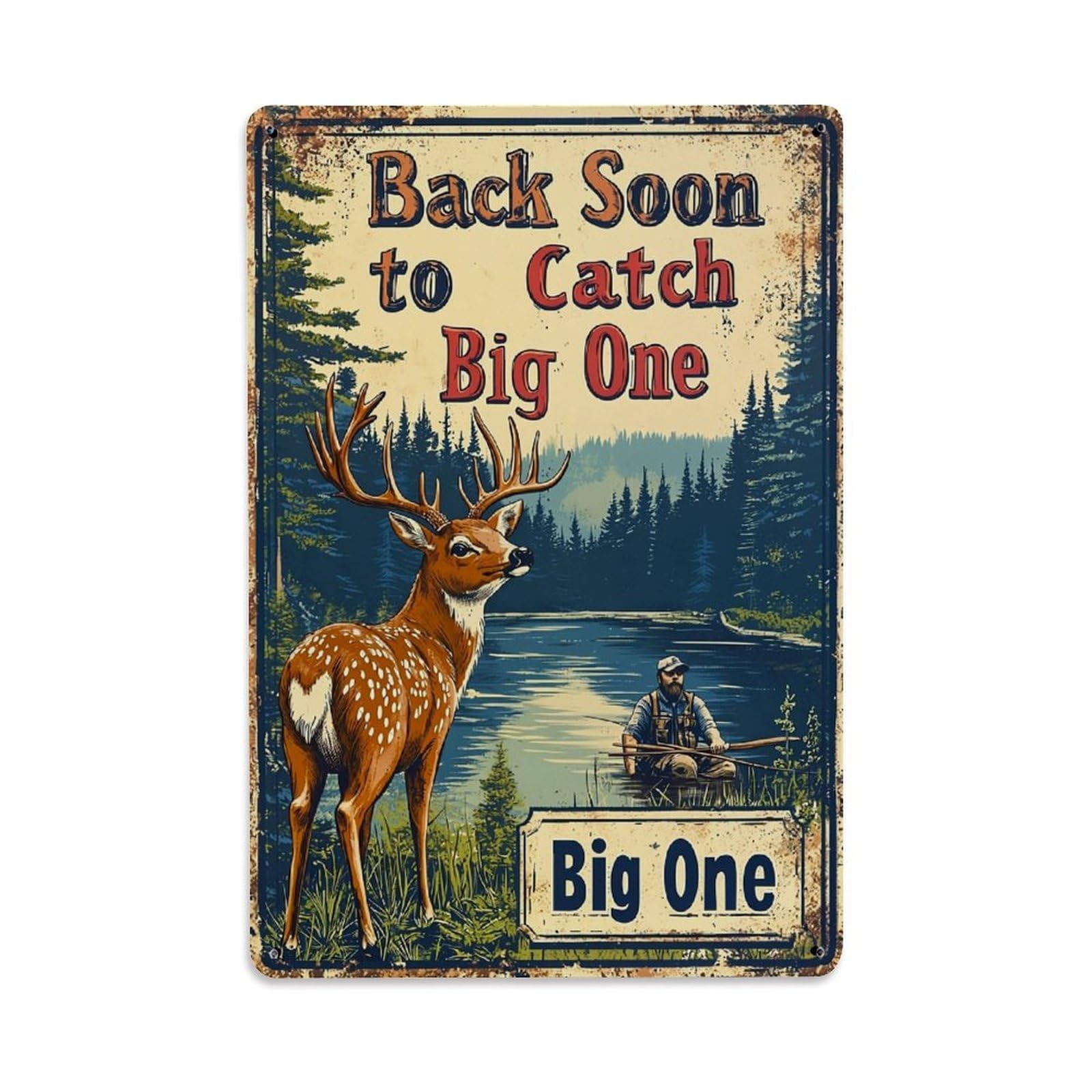 Jdfenggu Vintage Back Soon To Catch Big One Retro Metal Tin Sign, Metal Poster For Bar, Home, Man Cave, Kitchen, Laundry Room Art Decor 8X12 Inch
