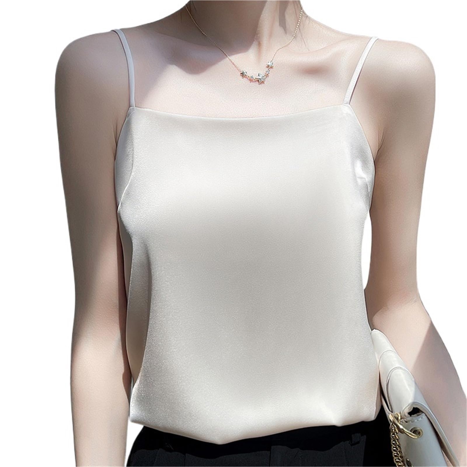Caraco Femme Débardeur Suspendu for Femme, Bas de Costume Imitation Soie, Polyvalent, Chemise en Satin Fin sans Manches