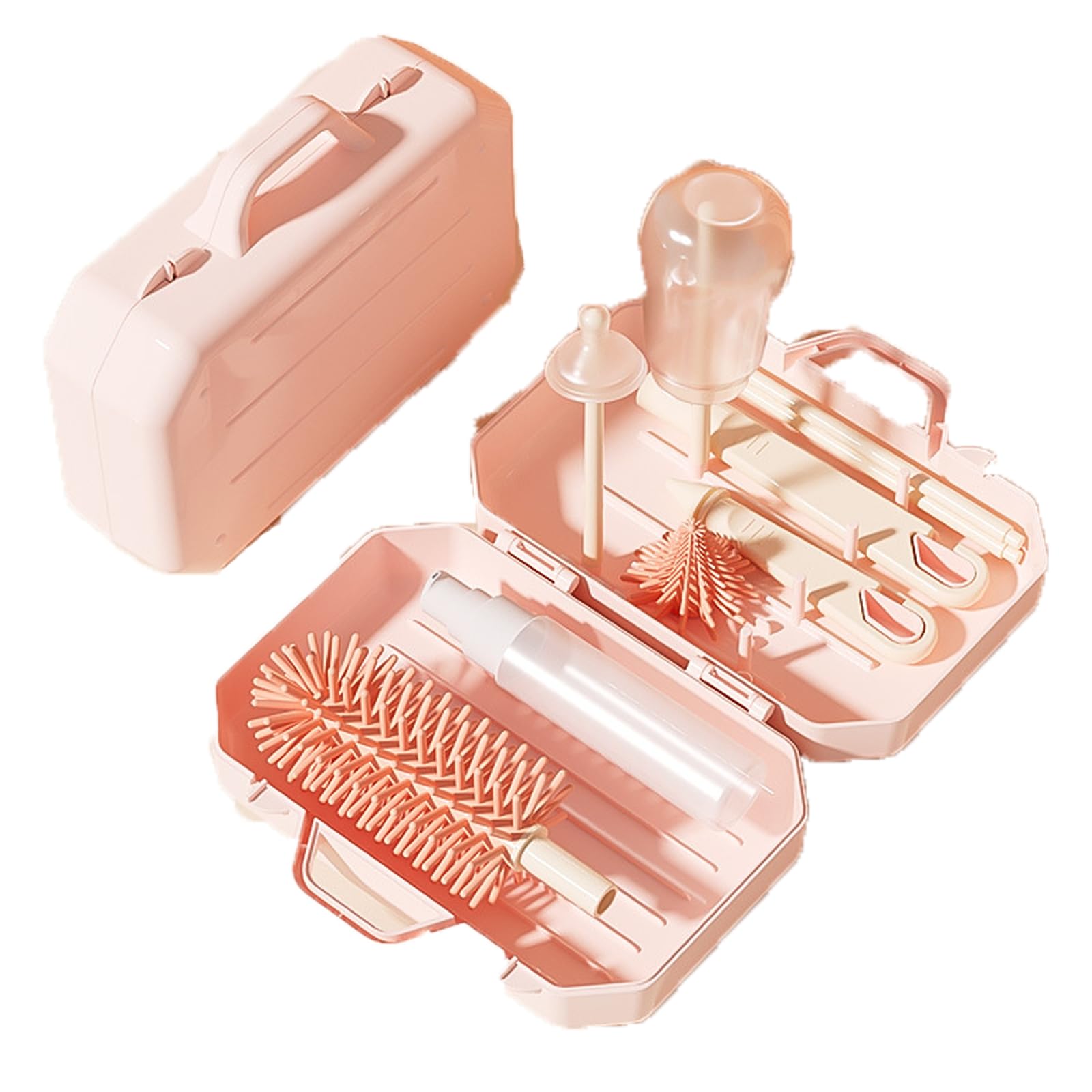 PandaEar Portable Bottle Brush Set with Case, Baby Travel Essential-6 in 1 Bottle Cleaning Tool, Bottle Cleaner Kit with Silicone Brush, Nipple Brush,