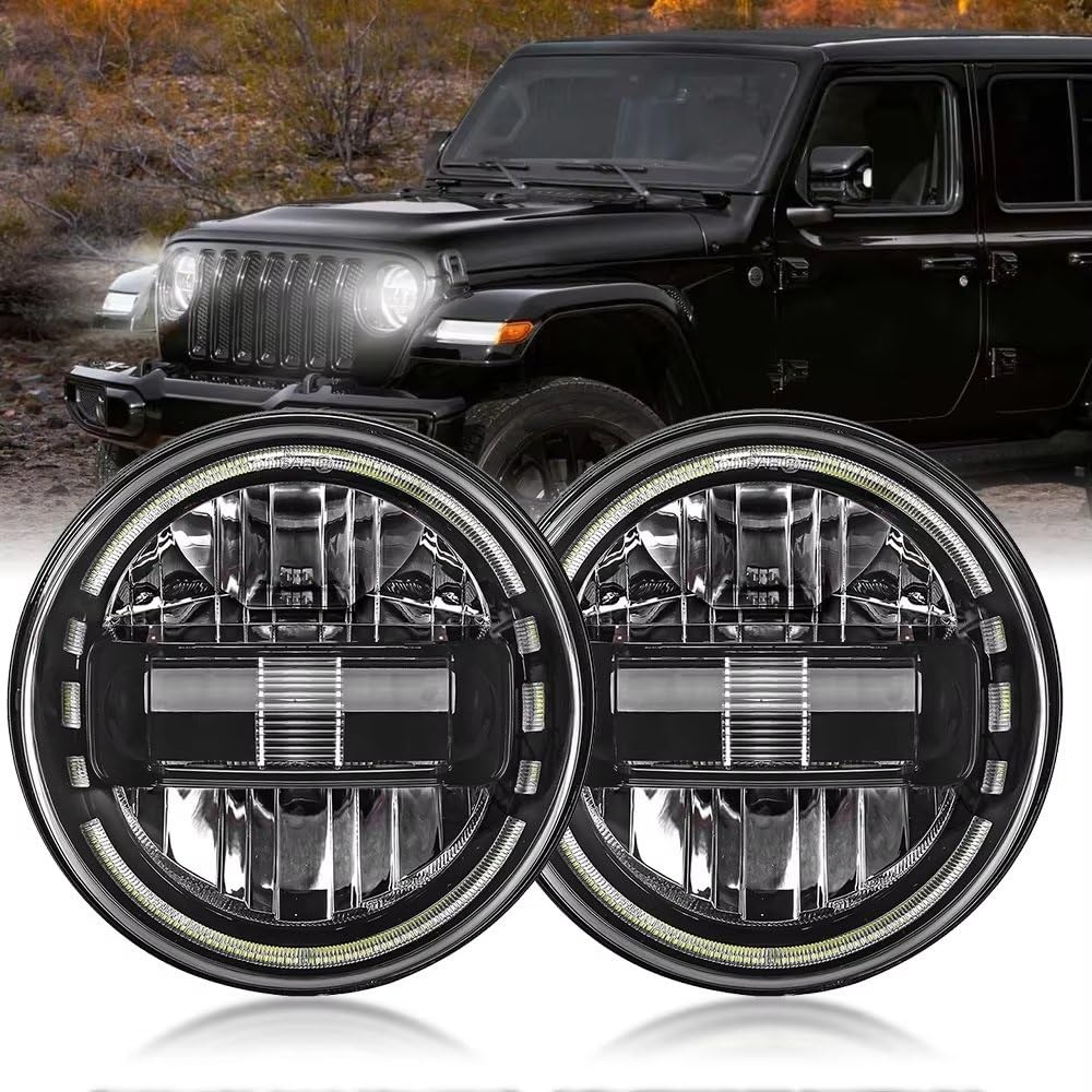 Fari Anteriori Auto Per Jeep Per Wrangler JK Fuoristrada Fari di Montaggio Led 12V 24v DRL Luce di Marcia Faro Led da 7 Pollici Faro Principale Auto(Chrome)