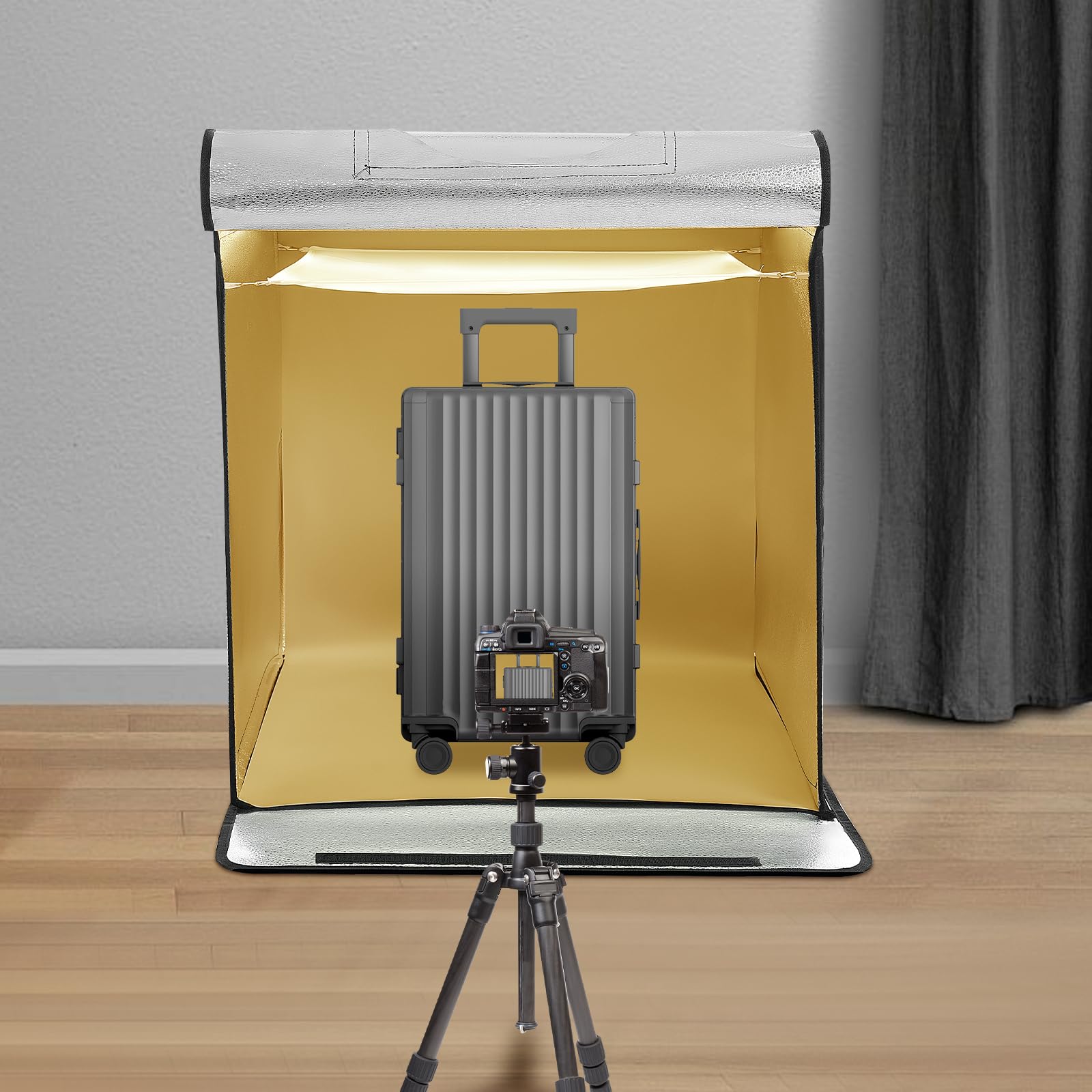 Boîte de studio photo 60 x 60 cm - Portable et pliable - Avec LED réglable et 5 fonds en PVC de couleur - Pour bijoux, sacs, jouets
